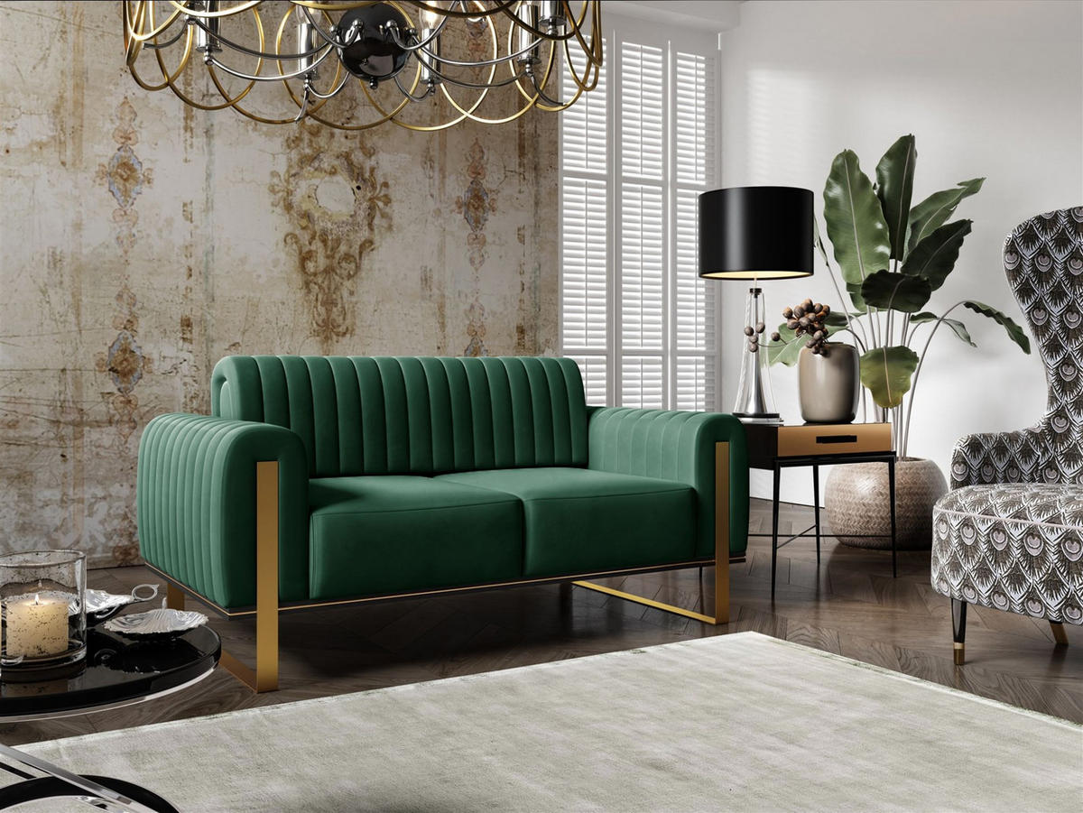 SOFASET Valerie 3-2-1 - Grün, Holzwerkstoff/Textil (228/79/90cm) - Fun Möbel