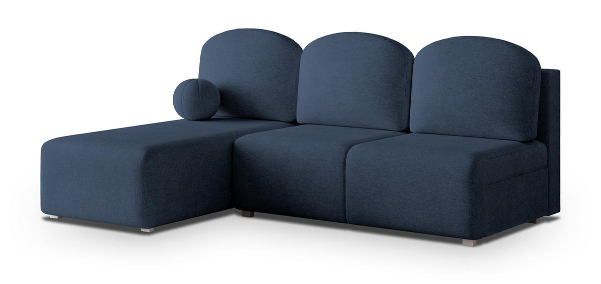 ECKSOFA TRAMA Blau Geflochtener Stoff mit Schlaffunktion - Blau, Holz (200/143cm) - MASSENO