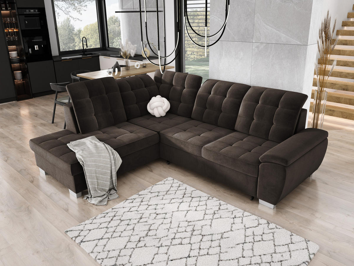 ECKSOFA LOTTA SALVADOR Bettkasten verstellbare Kopfstützen hochwertige Verarbeitung lose Rückenkissen freistehend LINKS 212x258x106 cm Brown - Braun, Holz/Textil (212/258cm) - DomoHome