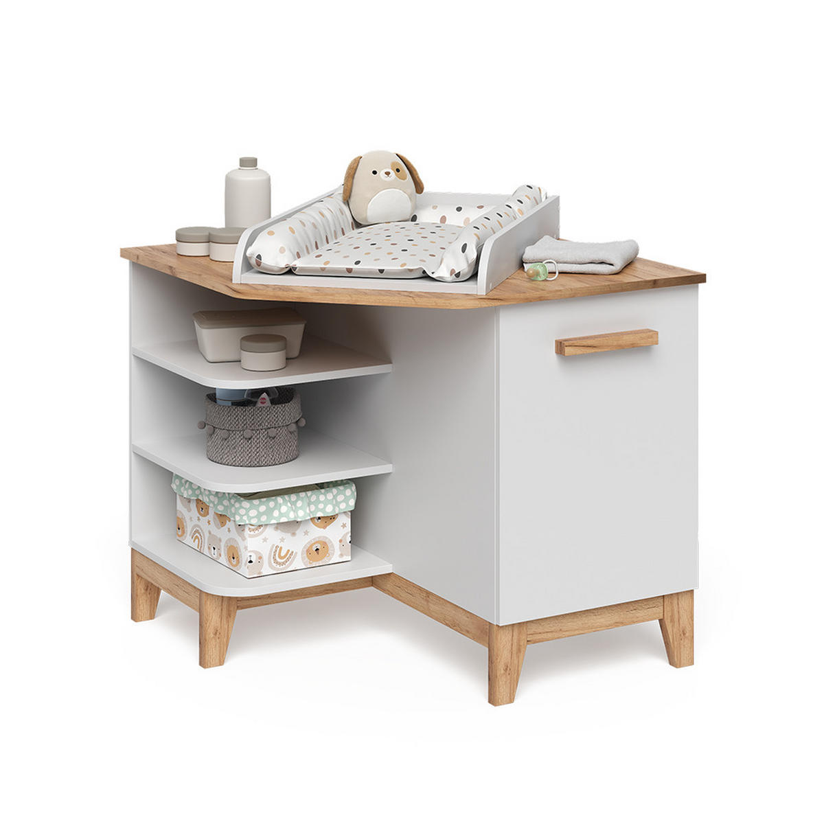 WICKELKOMMODE Malia Weiß/Artisan 85 x 85.2 cm mit Tür - Hellgrau/Weiß, Holzwerkstoff (85/85.2/85cm) - VitaliSpa