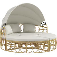 GARTENLOUNGE 178/85/66,5 cm cremeweiß aus Rattan mit Sonnendach - Weiß, Naturmaterialen - OKWISH