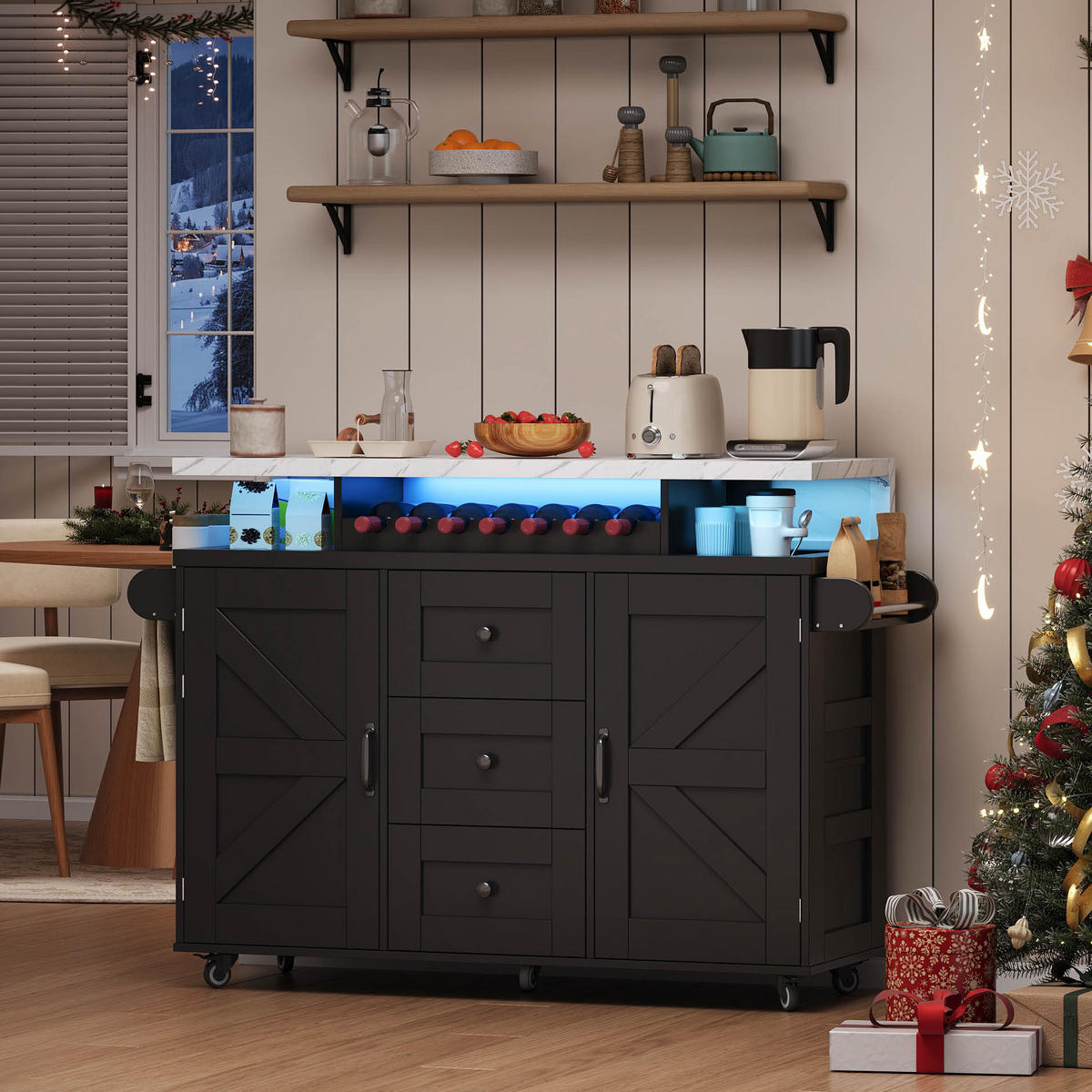 KÜCHENINSEL mit klappbarer Arbeitsplatte 138 x 60 x 93 cm MDF Schwarz - Schwarz, Holz (60/93/138cm) - Beauniv