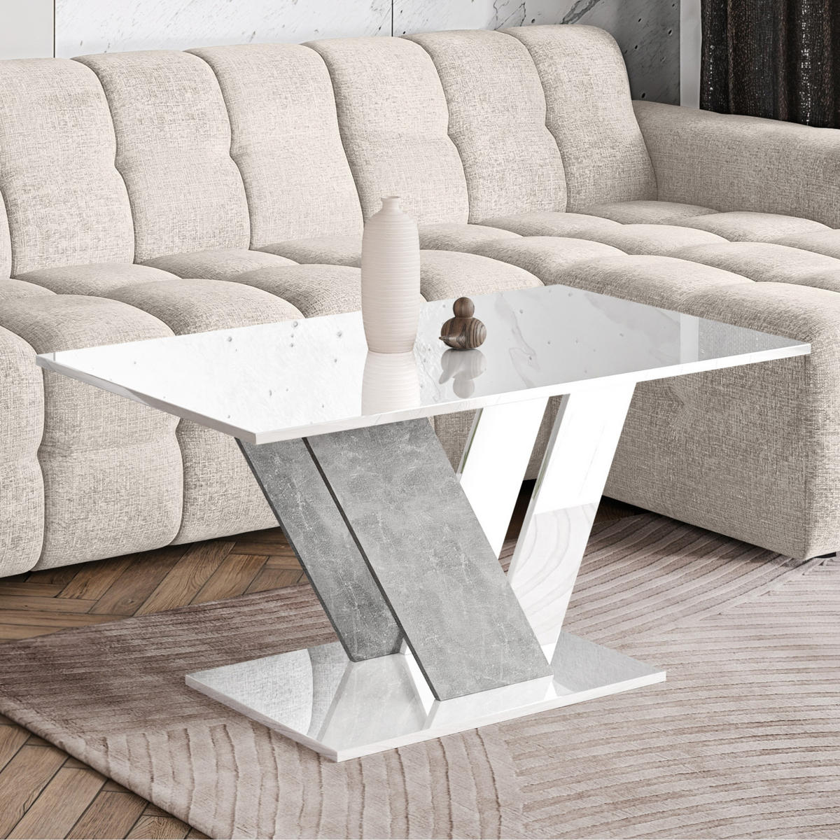 COUCHTISCH 100 cm Weiß glänzend - Weiß Hochglanz, Holzwerkstoff (60/100/55cm) - Home Collective