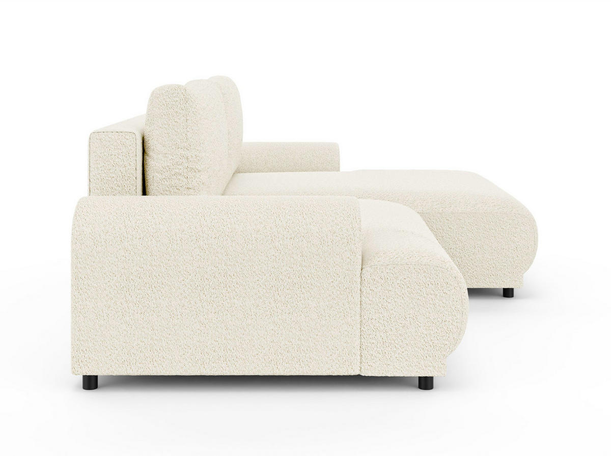 ECKSOFA m.Schlaffunktion, Bettkasten, extrabreite Ottomane rechts, abgerundete Armlehnen, B240/T145/H81 cm, Bezug Bouclé-Charakter Beige Creme / 21027 - Beige/Creme, Kunststoff/Textil (240/145cm) - luma-home