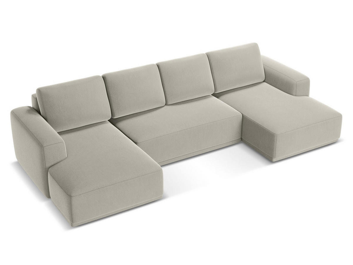 WOHNLANDSCHAFT Samt Stoff Creme - Perlmutt/Creme, Kunststoff/Textil (333/91/160cm) - Makamii