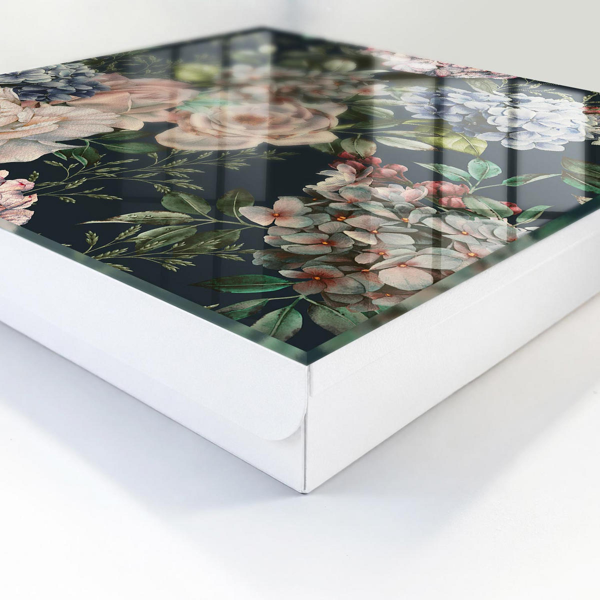 SCHLÜSSELBOX Weiß 30x30 cm – Türöffnung nach rechts - Blumenmuster - Grün, Metall (30/30/5cm) - TULUP