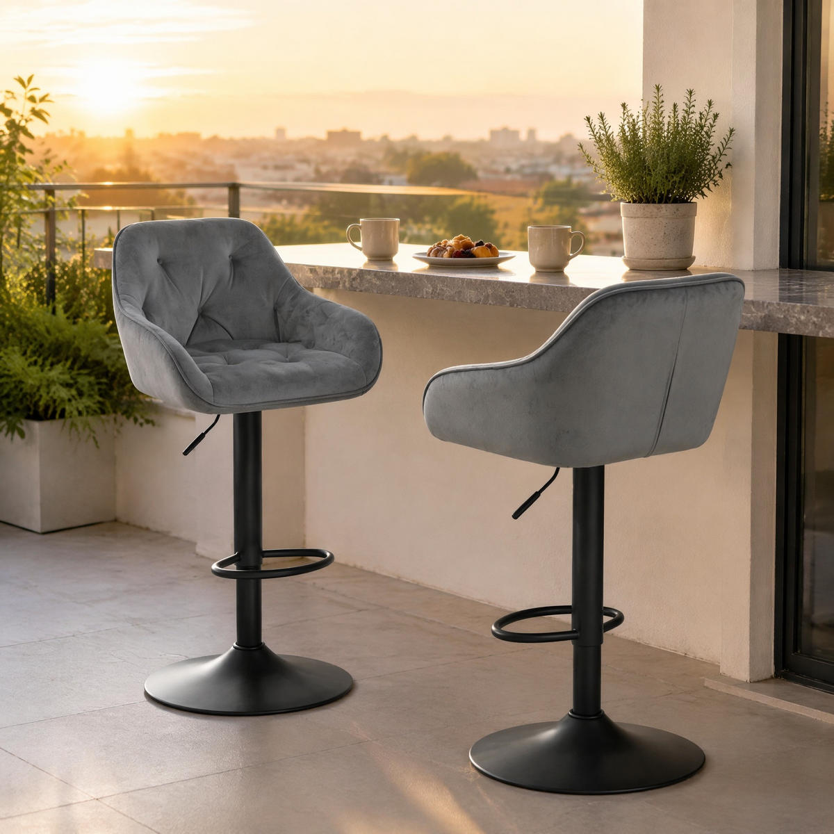 BARHOCKER 2er-Set höhenverstellbar und drehbar in Dunkelgrau - Dunkelgrau, Metall (37/108.5/37.5cm) - MIVRAY