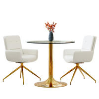 ESSGRUPPE DE-39476 3-teilig, Glastisch und 2 Drehstühlen mit Knopfverzierung Weiß - Weiß, Metall (85/75/85cm) - ComfortXL