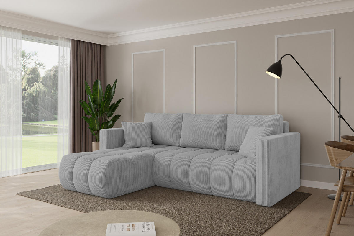 ROHOVÁ SEDAČKA s funkcí spaní, otoman vlevo GARD-L 226x146x85 šedá manšestr - šedá/černá, kompozitní dřevo/textil (226/146cm) - ALTDECOR