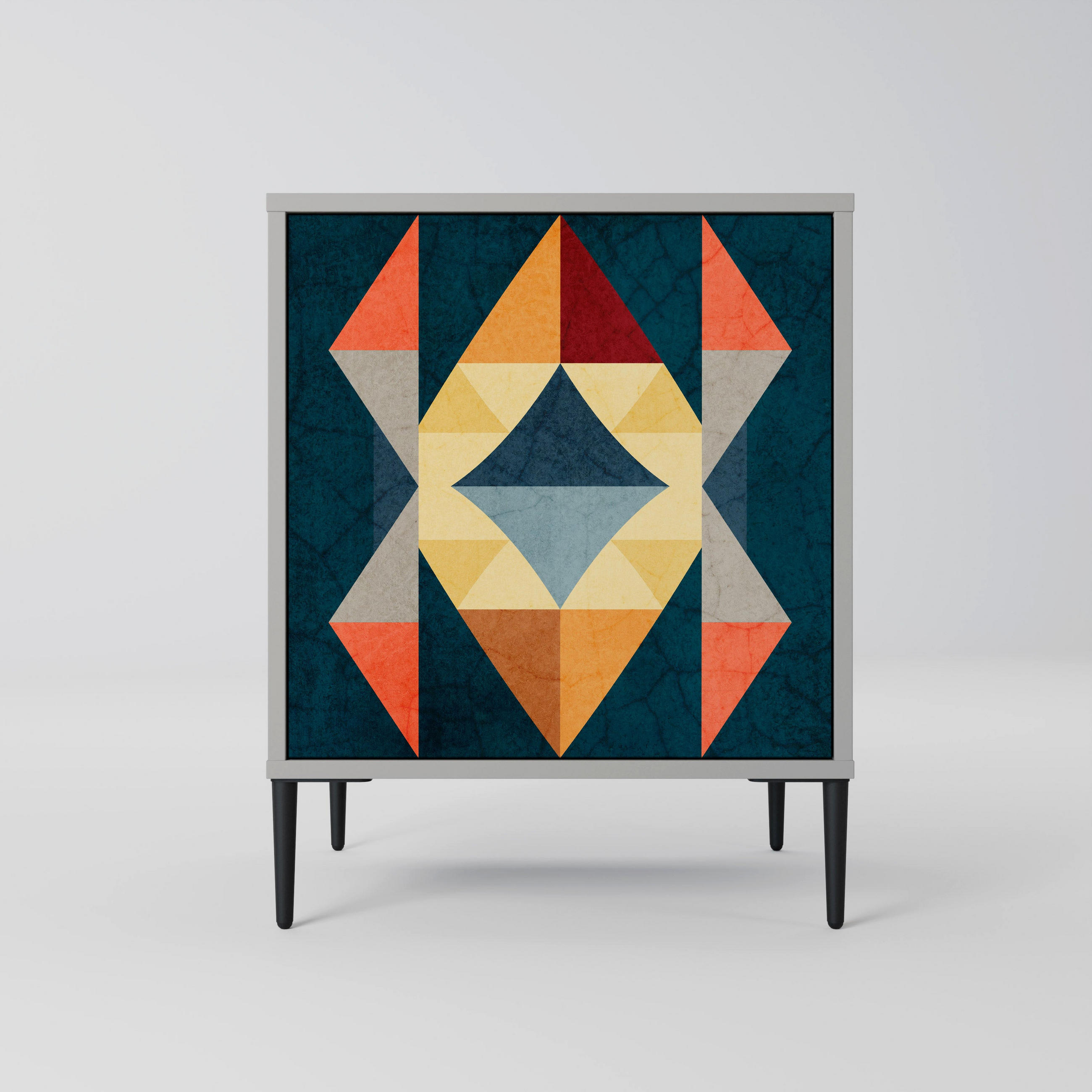 SIDEBOARD CRACKED ILLUSION, Grau, 57,5x42x72,5 cm, Schwarze Metallfüße - Multicolor/Schwarz, Holzwerkstoff/Metall (57.5/72.5/42cm) - SpaceRebels