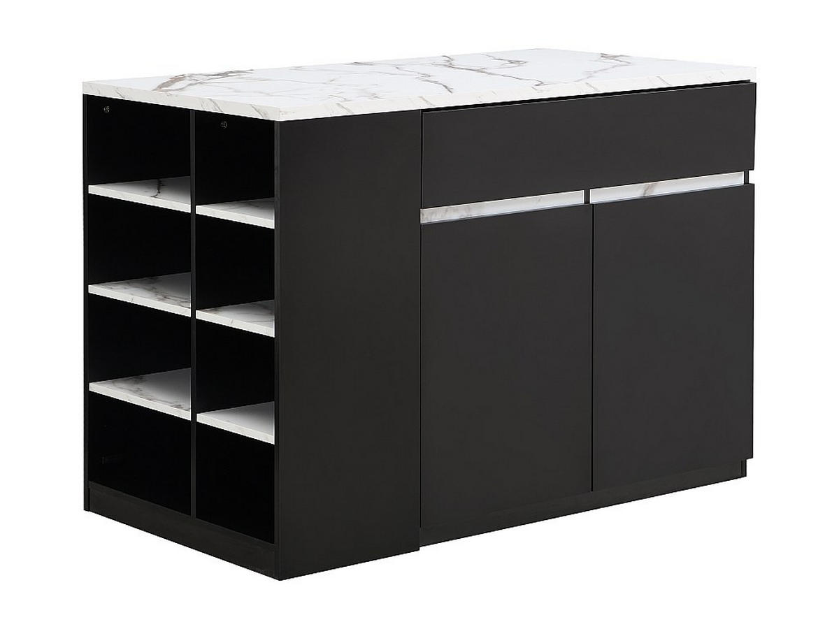 KÜCHENINSEL mit Stauraum - Marmoroptik Weiß & Schwarz - MEILI - Schwarz, Holz (65/90/130cm) - Vente-Unique