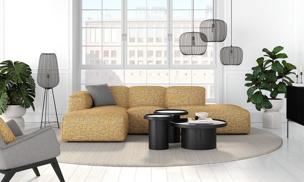 ECKSOFA mit Chaiselongue - Schwarz/Honig, Kunststoff/Textil (290/173cm) - home24