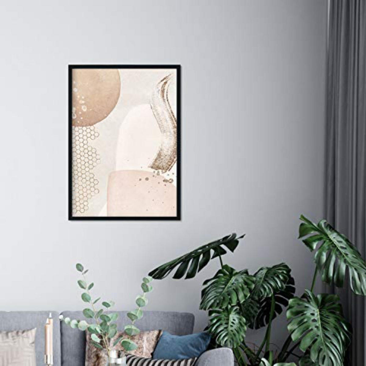 POSTER Set mit 4 Blätter und abstrakten Formen mit braunen Tönen A4 Schwarzer Rahmen - Schwarz, Papier (29.7/3cm) - Nacnic
