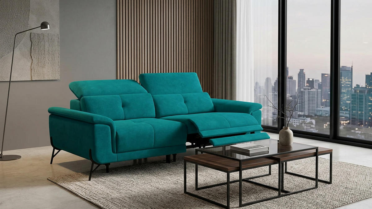 SOFA RELAX AVENA 3-Sitzer, dunkelgrüner Veloursstoff - Dunkelgrün/Schwarz, Holz/Textil (204/80/108cm) - Wozimo