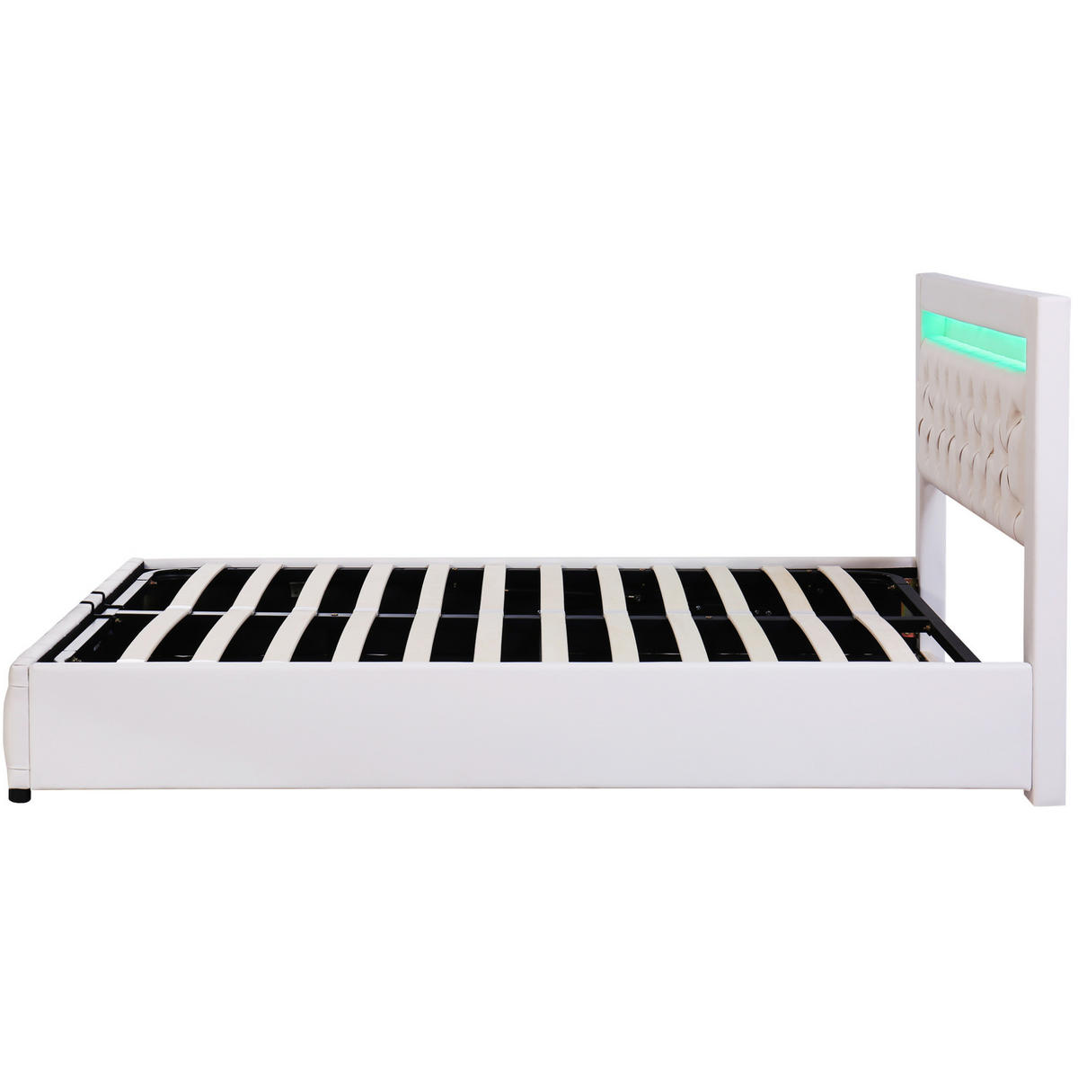 POLSTERBETT 160/200 cm mit LED-Beleuchtung, Lattenrost und Bettkasten, Weiß - Weiß, Kunststoff (160/200cm) - Redom