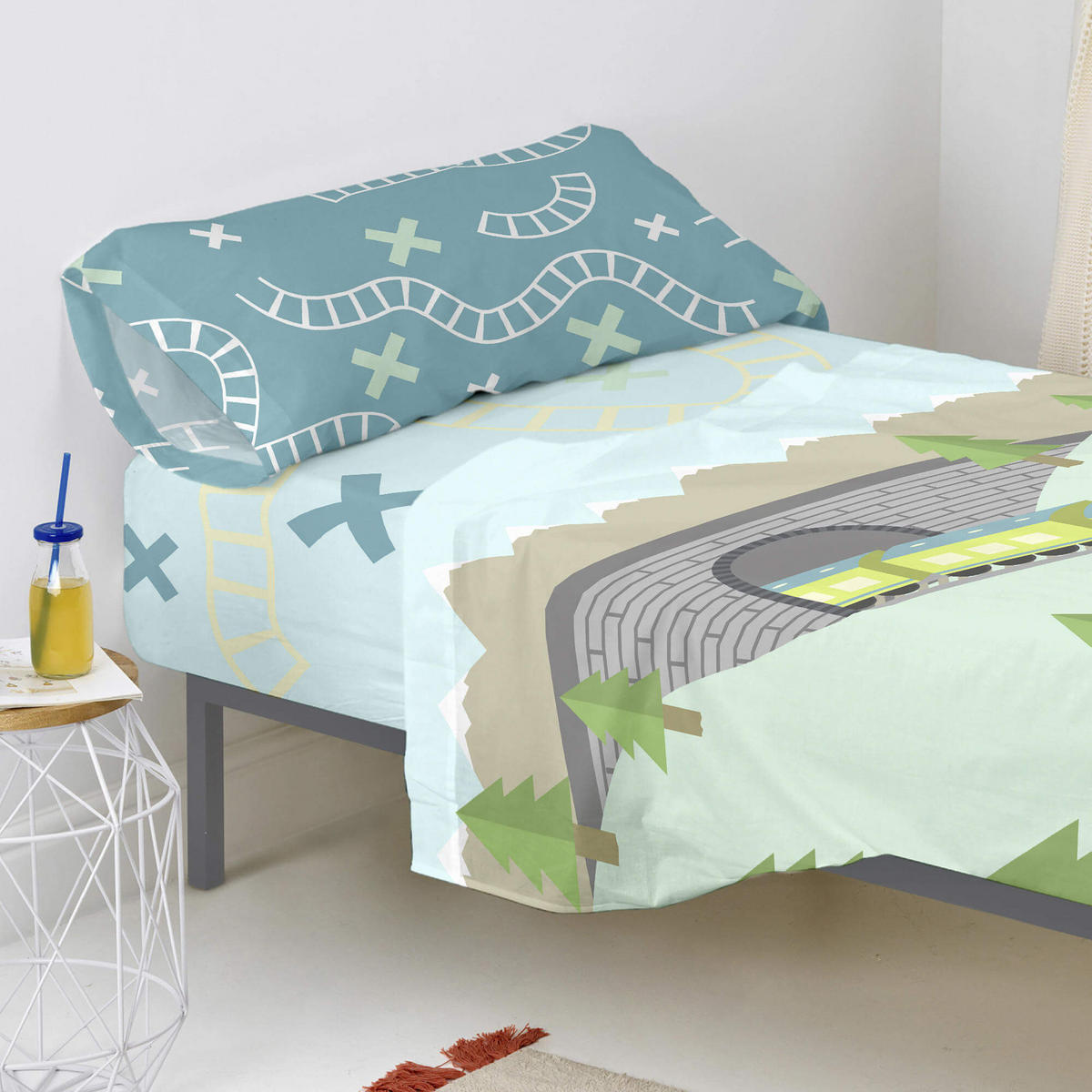 SPANNBETTTUCH train 105x200x32 cm mehrfarbig - Multicolor, Textil (105/200cm) - Happy Friday