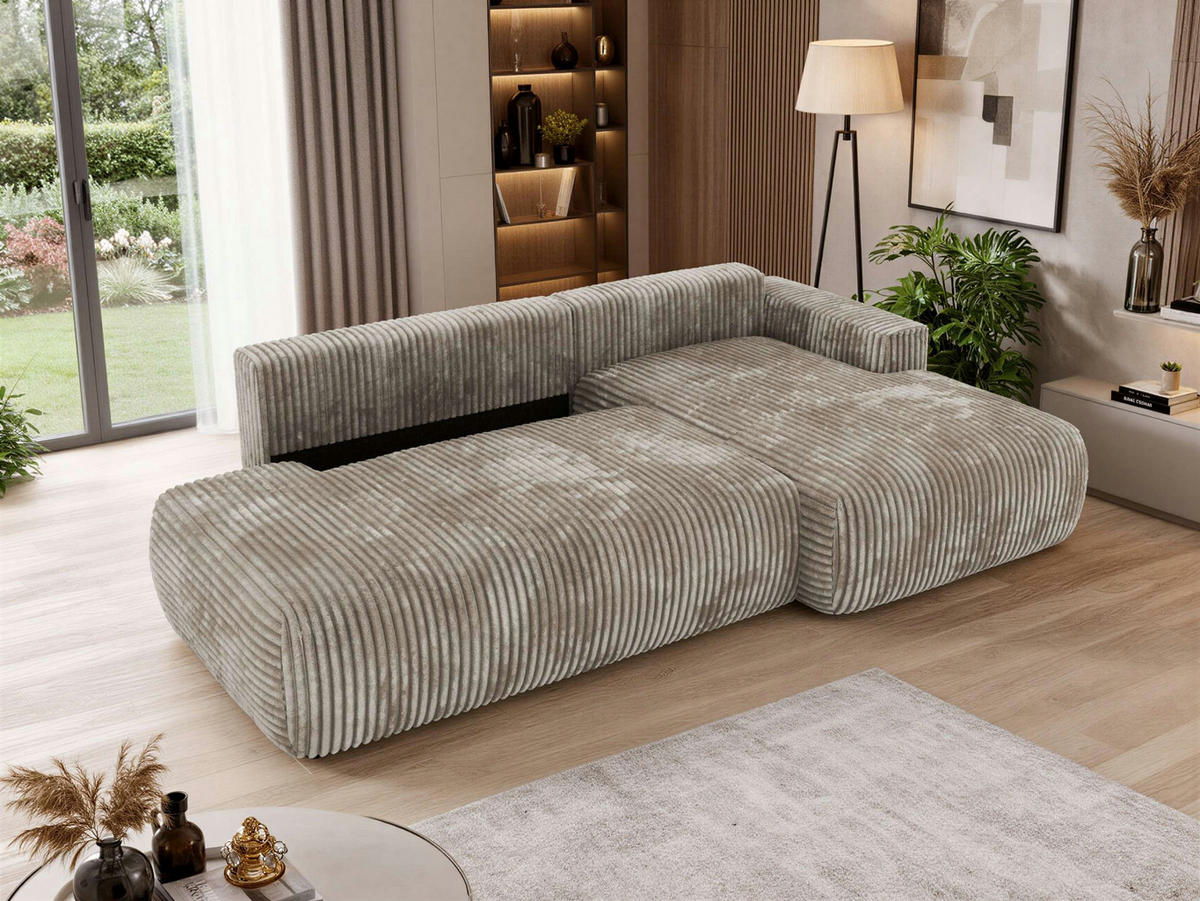 ROHOVÁ SEDAČKA TAREN L Světle hnědá Manšestr - pravá strana - svetlohnedá/čierna, textil/plast (292/170cm) - MKS
