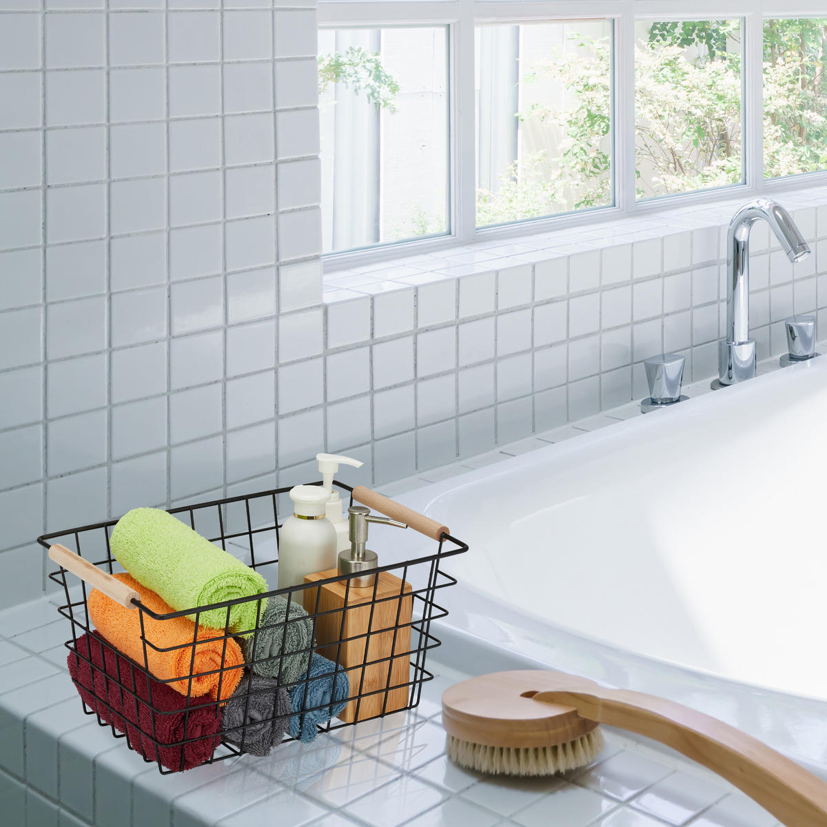 2XDRAHTKORB - Schwarz, Holz/Metall (31/16/21cm) - Relaxdays