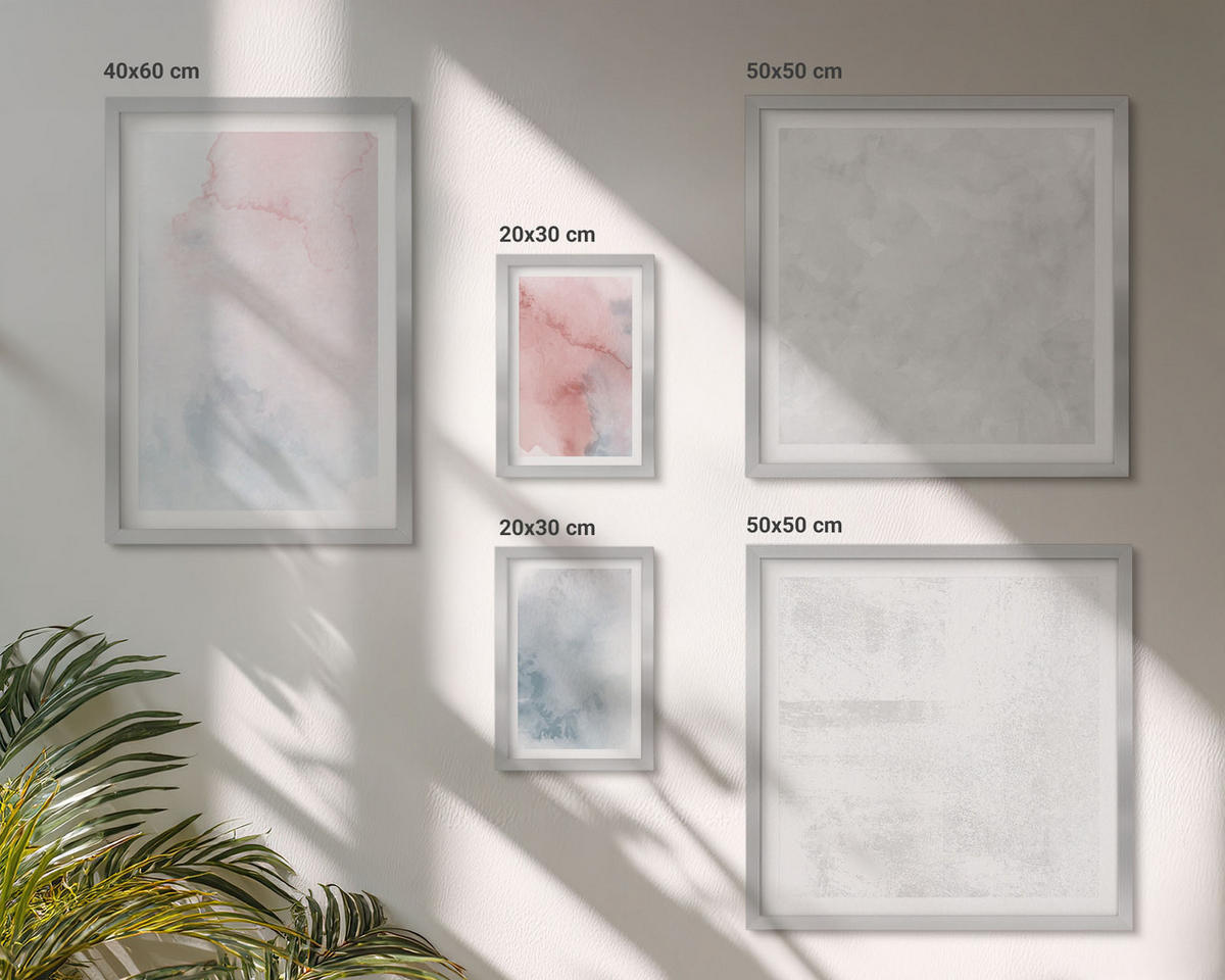BILDER SET 5er Set - 50x50 cm & 20x30 cm & 40x60 cm Silberner Rahmen - Pastellfarbene Aquarelltexturen - Silberfarben, Kunststoff (40/60cm) - TULUP