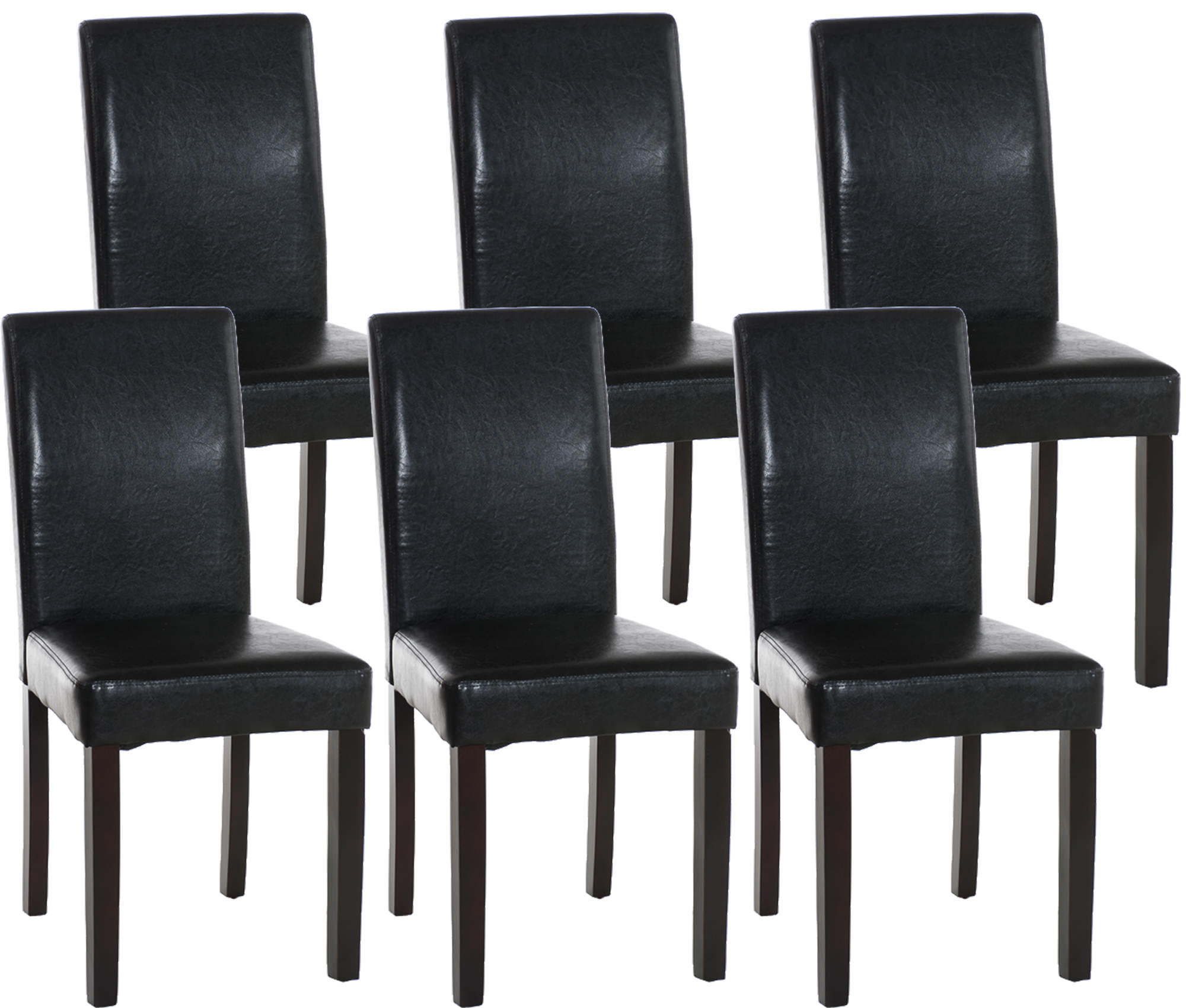 STUHL 6er Set Lederlook schwarz - Dunkelbraun/Schwarz, Holz/Textil (41/91/47cm) - CLP