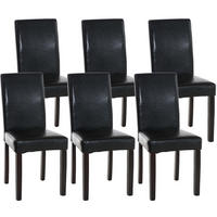STUHL 6er Set Lederlook schwarz - Dunkelbraun/Schwarz, Holz/Textil (41/91/47cm) - CLP