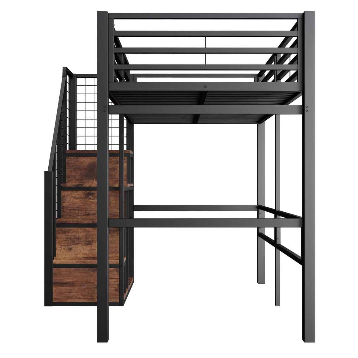 HOCHBETT 90/200 cm in Schwarz mit Stauraum und Treppe - Schwarz, Metall (90/200cm) - Flora Grace