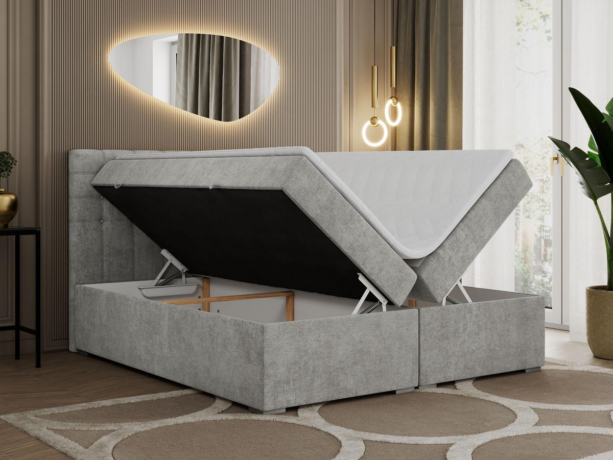 BOXBETT SUSAN 120/200 Hellgrau Struktur - H3 - Hellgrau, Holz/Textil (120/200cm) - MKS
