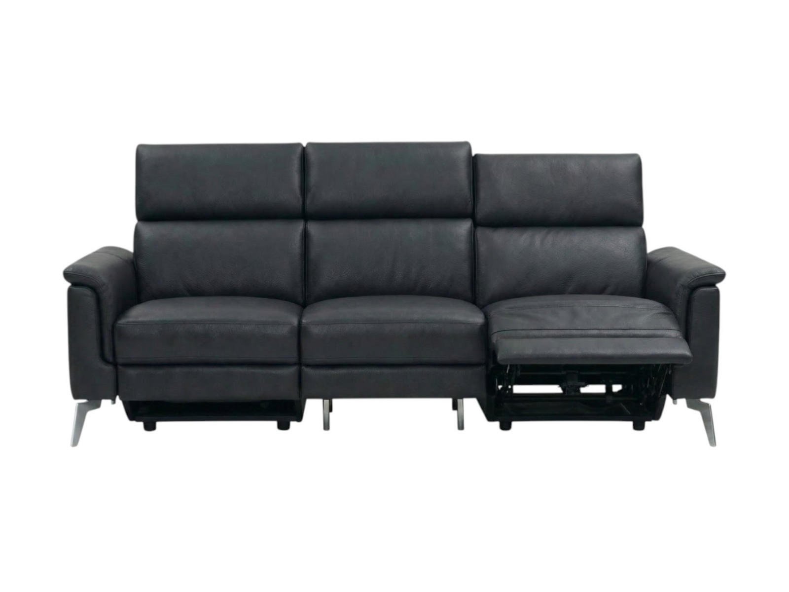 3-SITZER Sofa Borea Echtleder mit 1 x Relaxfunktion Schwarz - Schwarz, Leder/Metall (220/102/98cm)