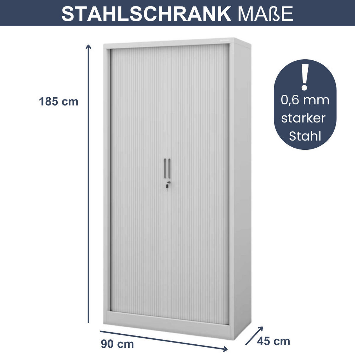 AKTENSCHRANK abschließbar KETI mit Rolladentüren 185x90x45cm Grau - Grau, Metall (90/185/45cm) - DELUKE