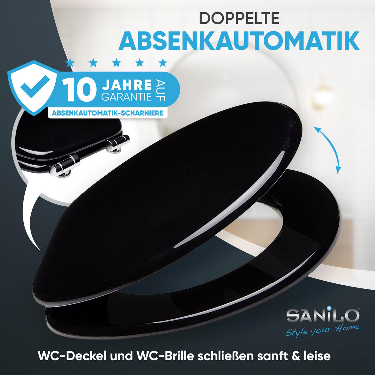 WC-SITZ mit Absenkautomatik Schwarz - Schwarz, Holzwerkstoff (38/6/47cm) - Sanilo