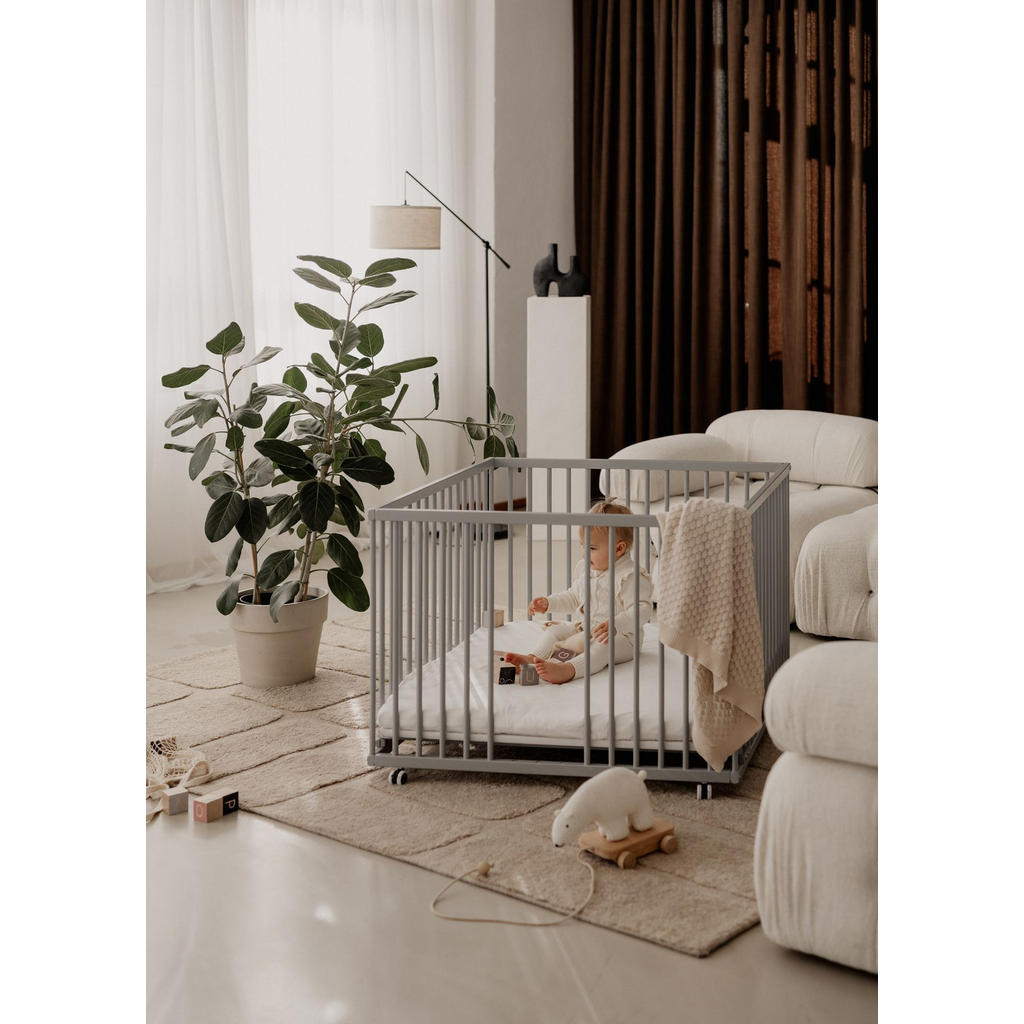 Thumbnail - Sämann – make a difference. Laufgitter, Grau, Holz, Echtholz,Buche, 100x74x100 cm, Babymöbel, Laufstall Baby