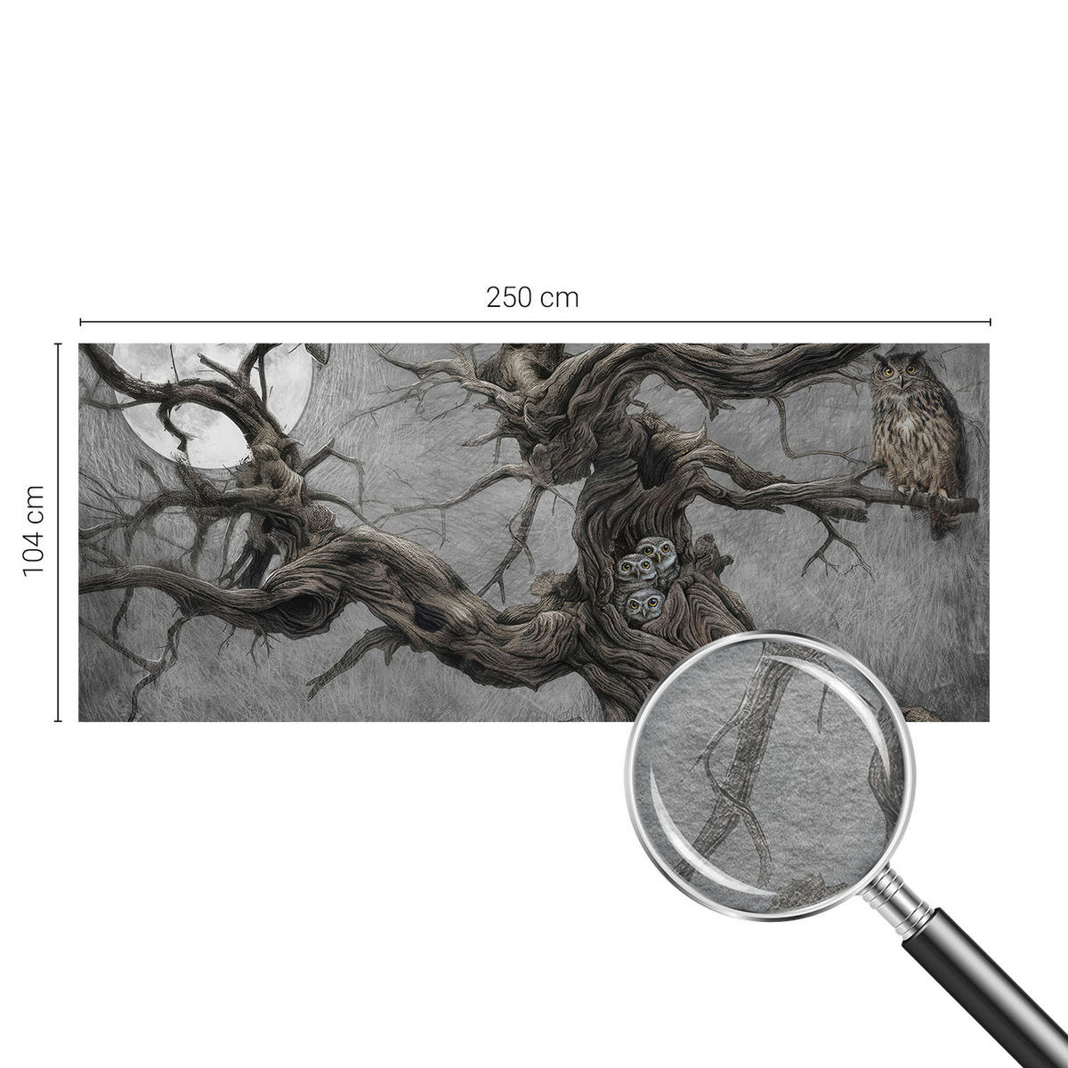 FOTOTAPETE 250x104 cm - Geheimnisvolle Eule - Grau, Textil (250/104cm) - Wallfluent