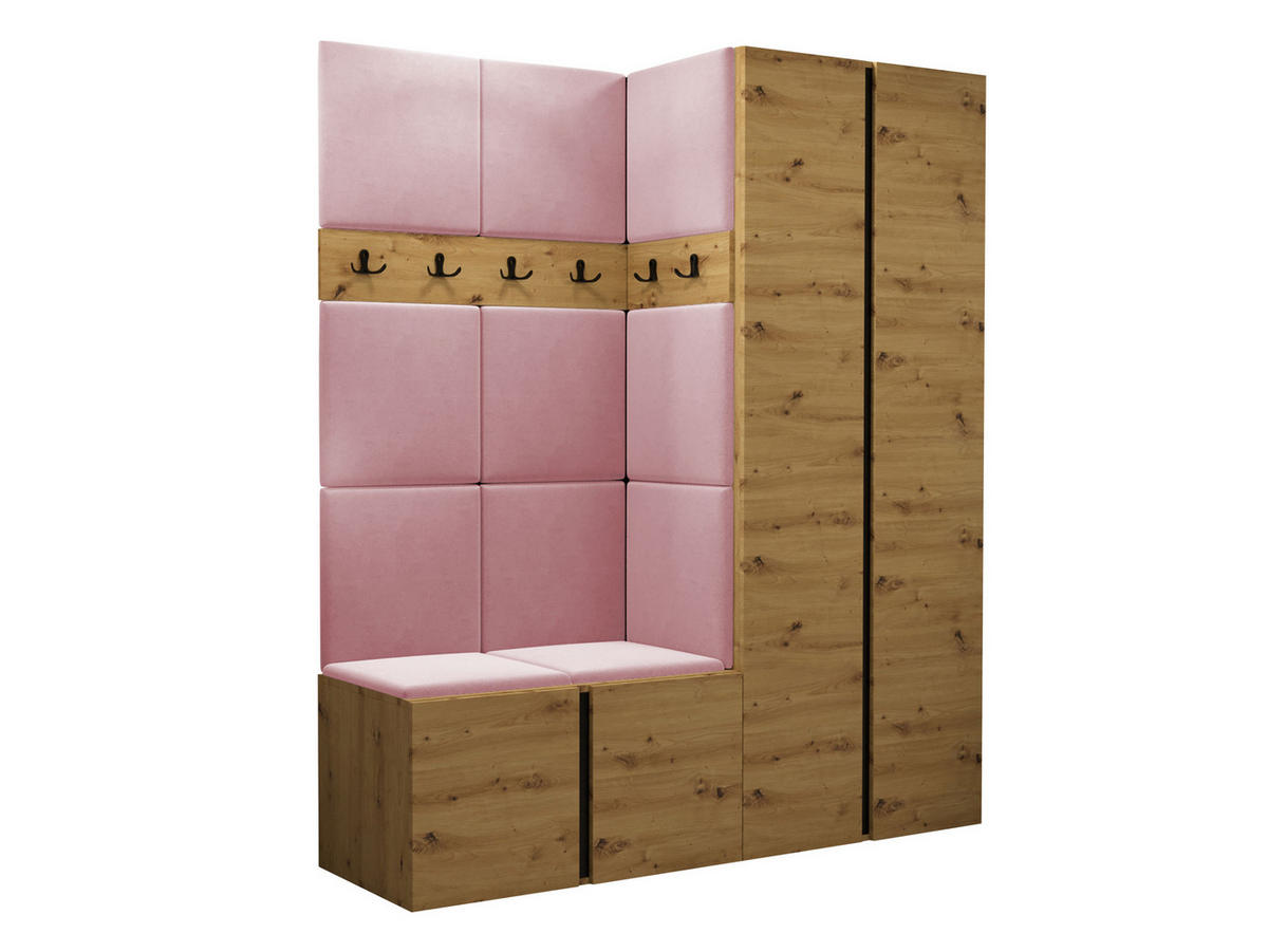 GARDEROBEN-SET Orion III - Eiche Artisan/Rosa, Holzwerkstoff/Kunststoff (158/186/46cm) - MIRJAN24