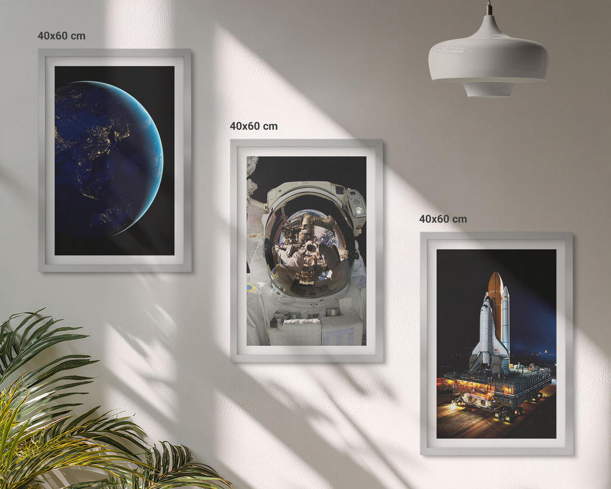 BILDER SET 3er Set - 40x60 cm Silberner Rahmen - Weltraum Erde Astronaut Rakete - Silberfarben, Kunststoff (40/60cm) - TULUP