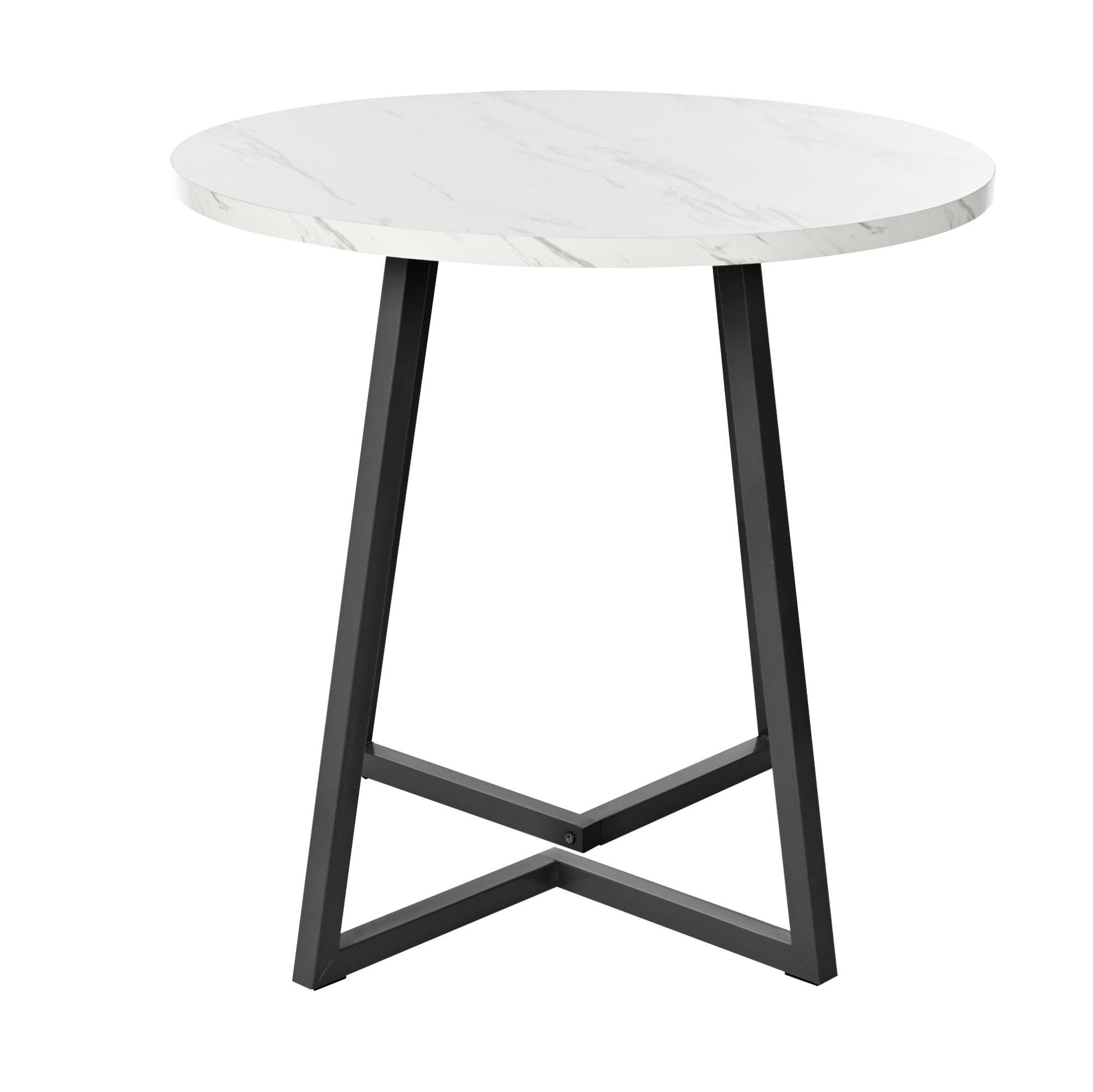 JEDÁLENSKÝ stôl, Ø 80/75 cm, MDF biela s mramorovým dekorom, s kovovou podnožou - biela, kompozitné drevo (80/80/75cm) - BEAOK