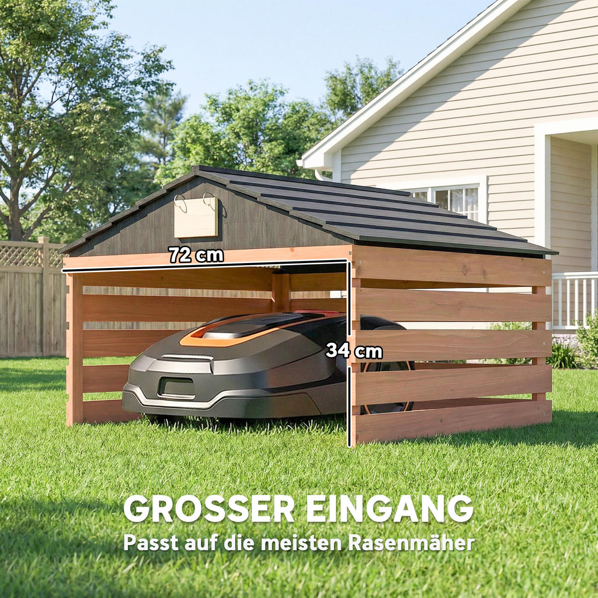 MÄHROBOTER-GARAGE Tannenholz Rotbraun - Rotbraun, Holz (74/54/79cm) - Outsunny