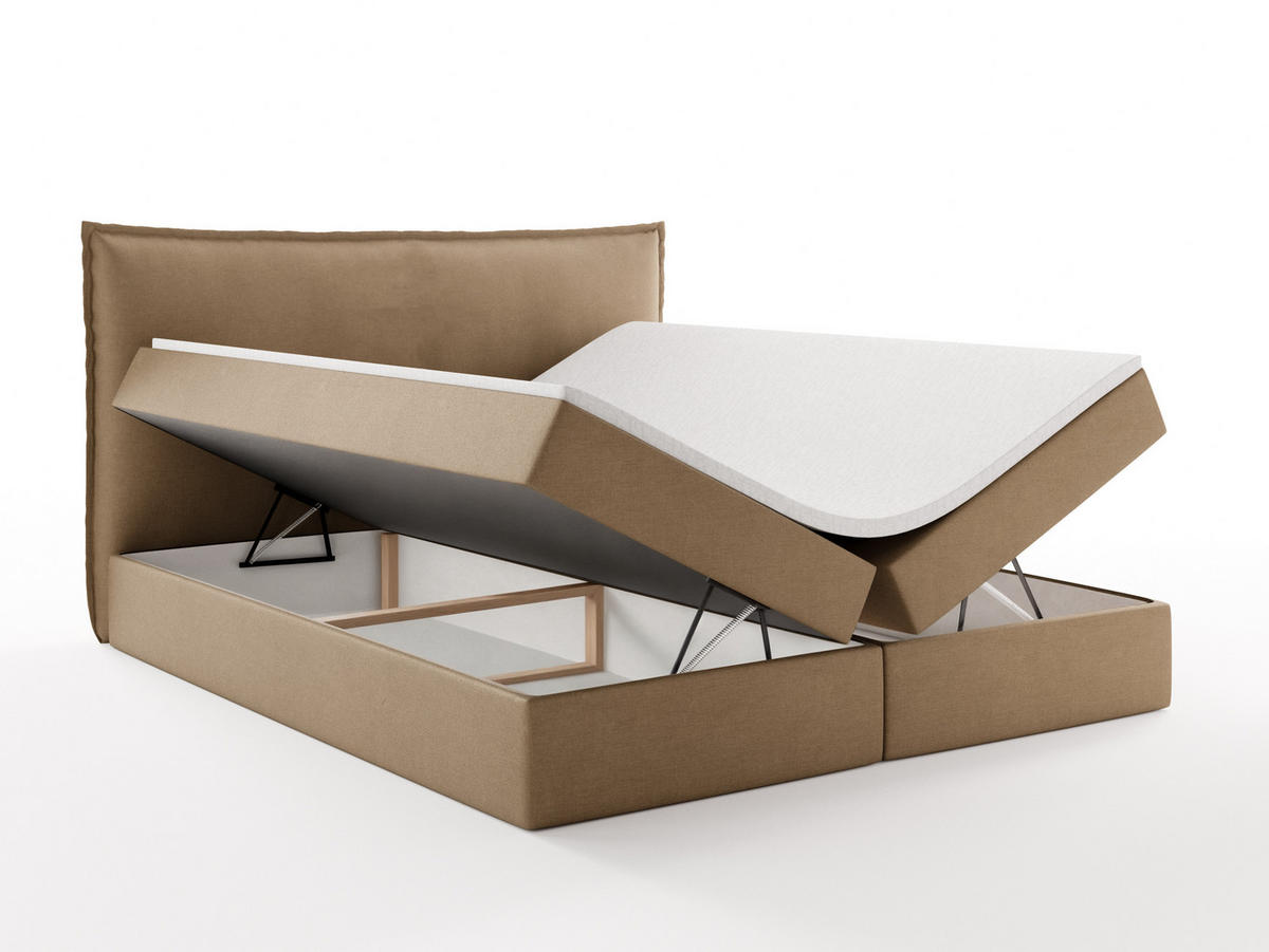 BOXBETT ARENO 200x200 cm Komplett-Set mit Bettkasten, Bonell-Matratze H3 und Topper - Braun - Braun, Textil (200/200cm) - Luxkor24