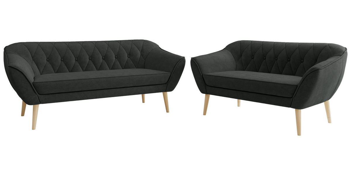 SEDACIA ZOSTAVA 3+2 PIRS - Tmavosivá Štruktúrovaná látka - Drevené nohy - farba buka/grafitová, kompozitné drevo/textil (180/75/74cm) - MKS
