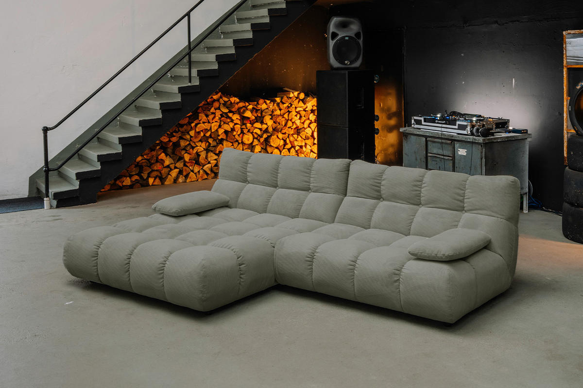 ECKSOFA VIVIEN Grün Cord - Schwarz/Olivgrün, Kunststoff/Textil (290/178cm) - KAWOLA