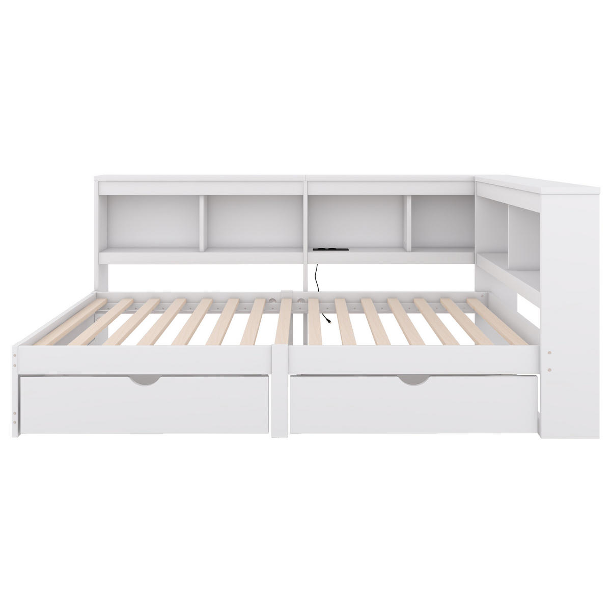TAGESBETT 90/200 cm Weiß mit 2 Schubladen und USB-Anschlüssen - Weiß, Holzwerkstoff (90/200cm) - OKWISH