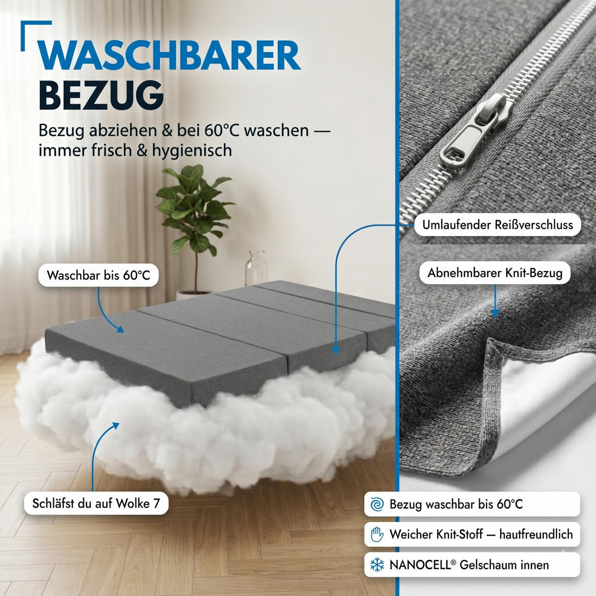 FALTMATRATZE MULTIFOLD, 120x200cm - Grau, Textil - Arensberger