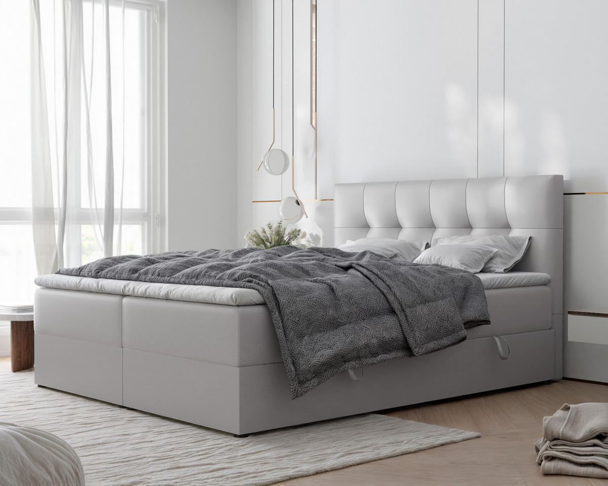 BOXBETT RENZO 200/200 cm mit Matratze und Topper, Grau - Grau, Holzwerkstoff/Textil (200/200cm) - Idohome