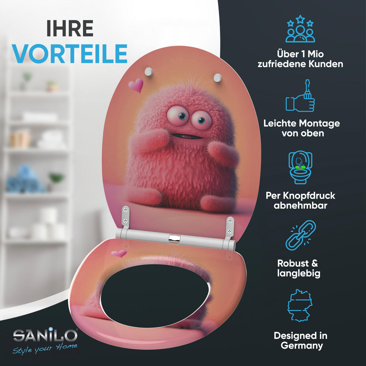 WC-SITZ mit Absenkautomatik & Top Fix Coco - Hellrosa, Holzwerkstoff (37.7/5.5/48cm) - Sanilo