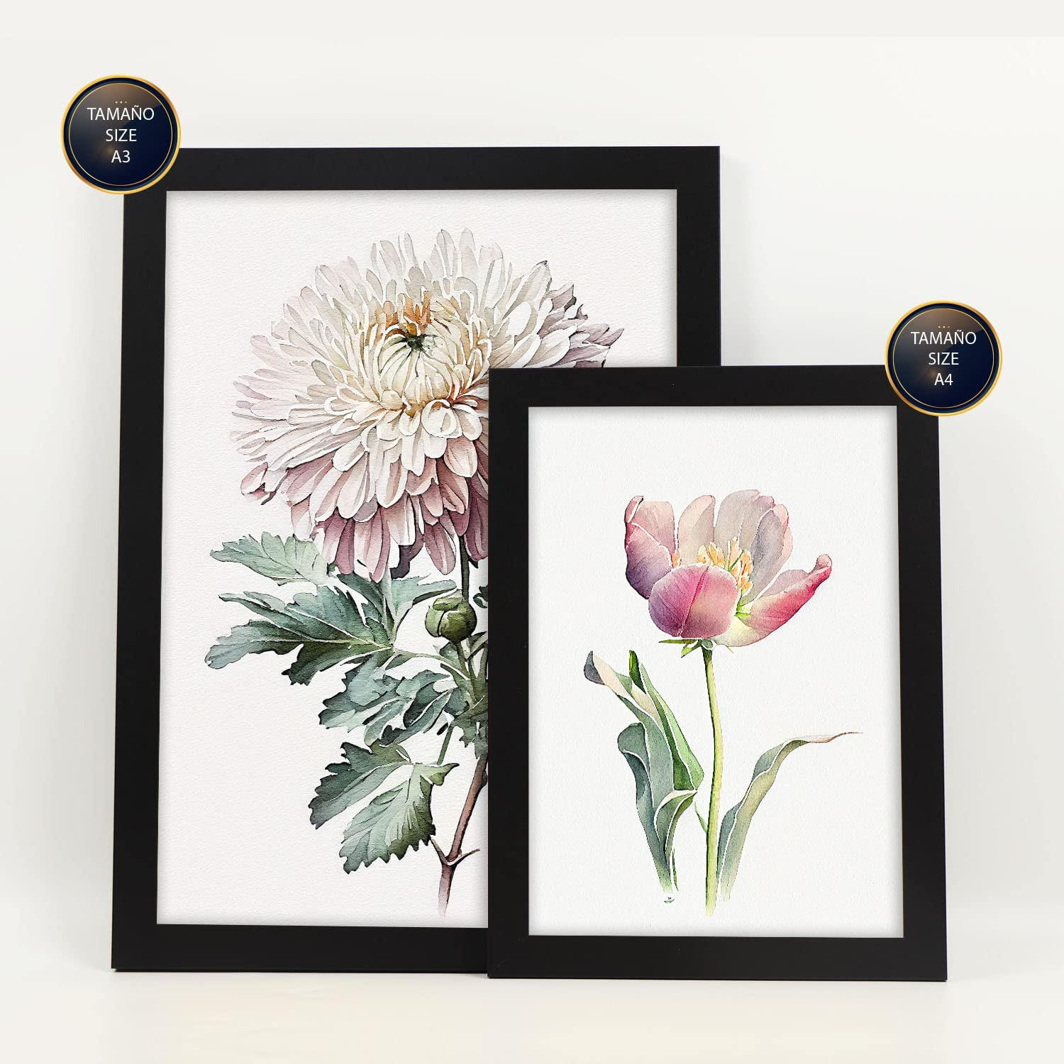 POSTER Set Mit 6 Pinke Blumen Vollfarbige Natur Und Botanikdrucke Mit Blumenmotiven Auf Reinweißen Hintergründen A3 & A4 Schwarzer Rahmen - Schwarz, Papier (29/3cm) - Nacnic