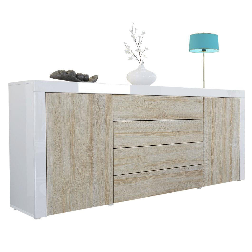 SIDEBOARD La Paz Eiche sägerau / Weiß Hochglanz - Eiche San Remo, Holzwerkstoff (167/72/35cm) - Vladon