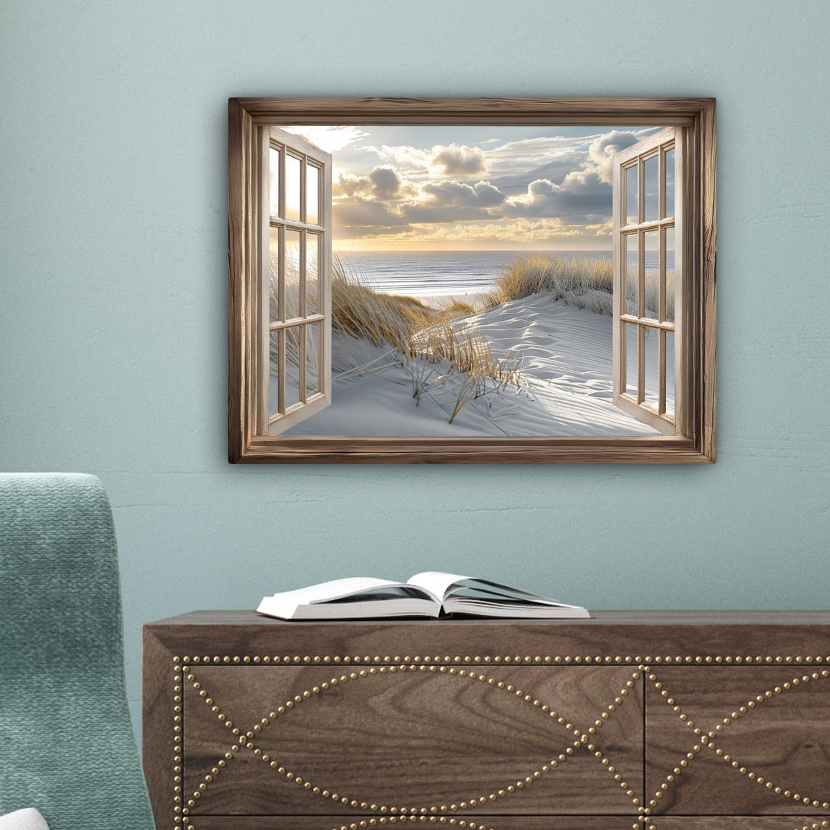 LEINWANDBILD Ausblick - Strand - Dünen - Meer - Natur Wandbild 40x30 cm - Sandfarben, Textil (40/30cm) - MuchoWow