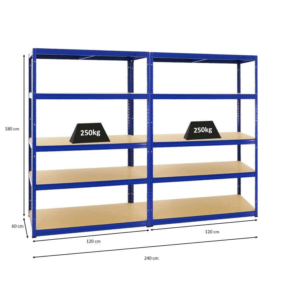 SCHWERLASTREGAL Big Elephant M 2er-Set mit 2x 180x120x60 cm Fachlast 250 kg Blau - Blau, Metall (240/180/60cm) - PROREGAL