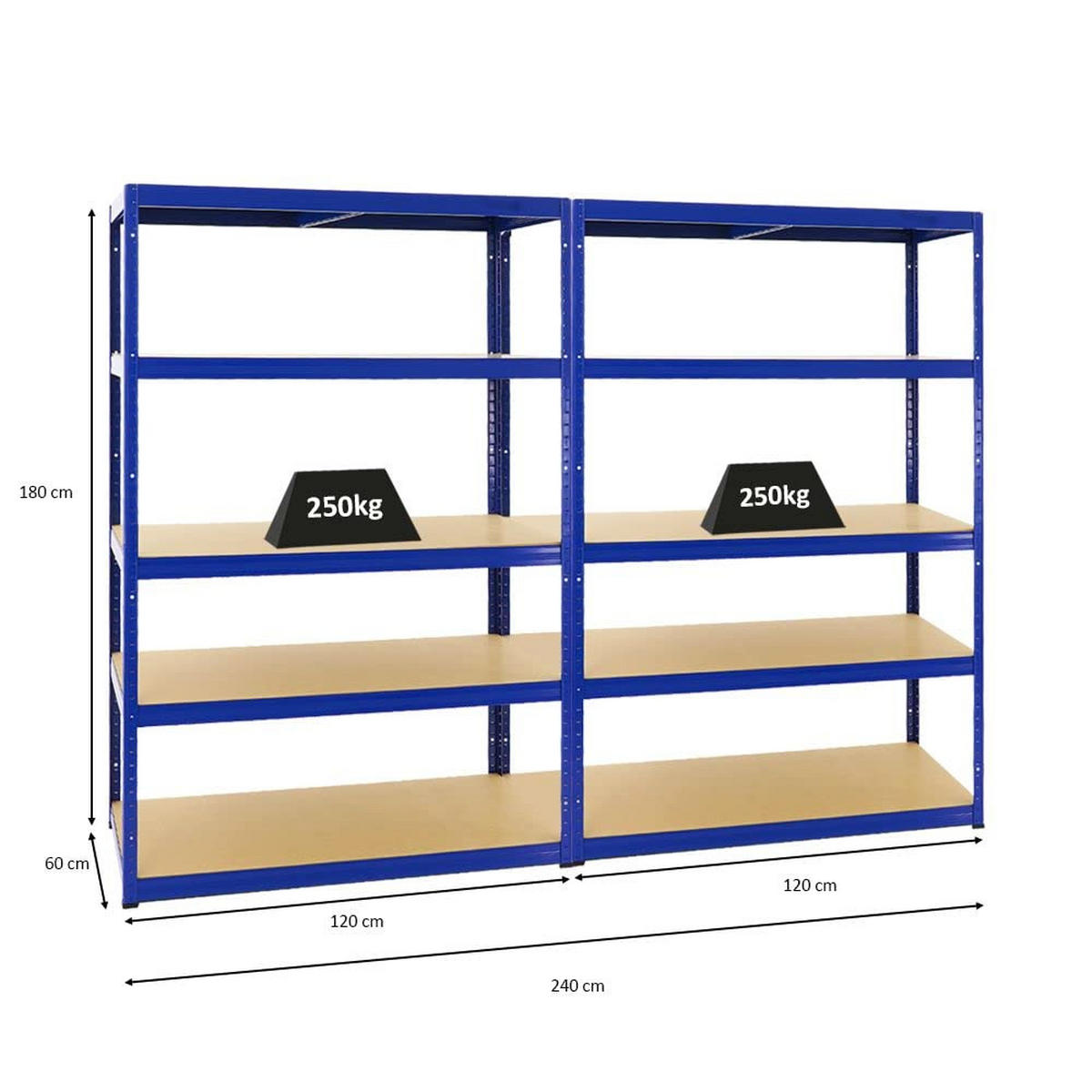SCHWERLASTREGAL Big Elephant M 2er-Set mit 2x 180x120x60 cm Fachlast 250 kg Blau - Blau, Metall (240/180/60cm) - PROREGAL