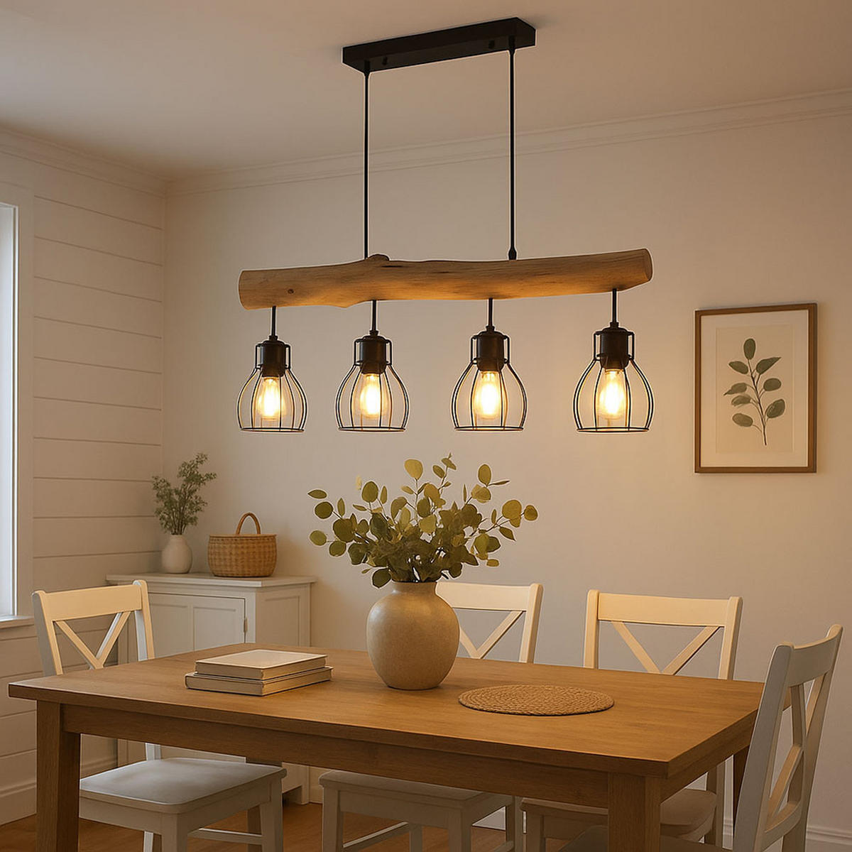 LED HÄNGELEUCHTE Holz Schwarz - Schwarz, Holz (82.5/13.6/140cm) - Globo Lighting