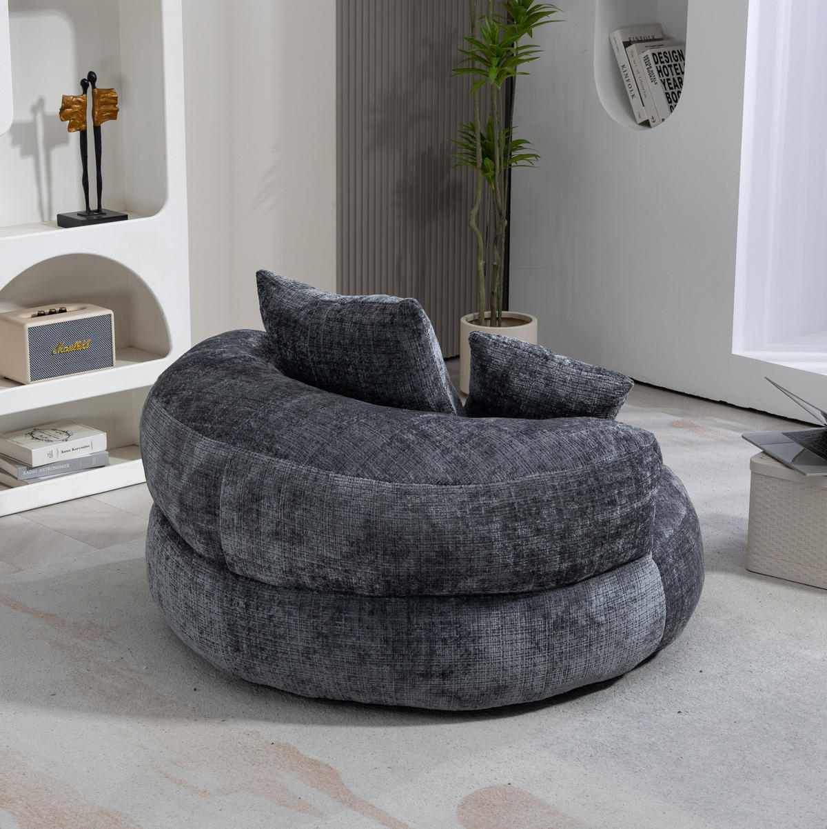 SITZSACK-SESSEL 108/108/52 cm mit hoher Rückenlehne und Armlehnen aus Chenille, weich und geräumig, Grau - Grau, Textil (108/52/108cm) - Redom